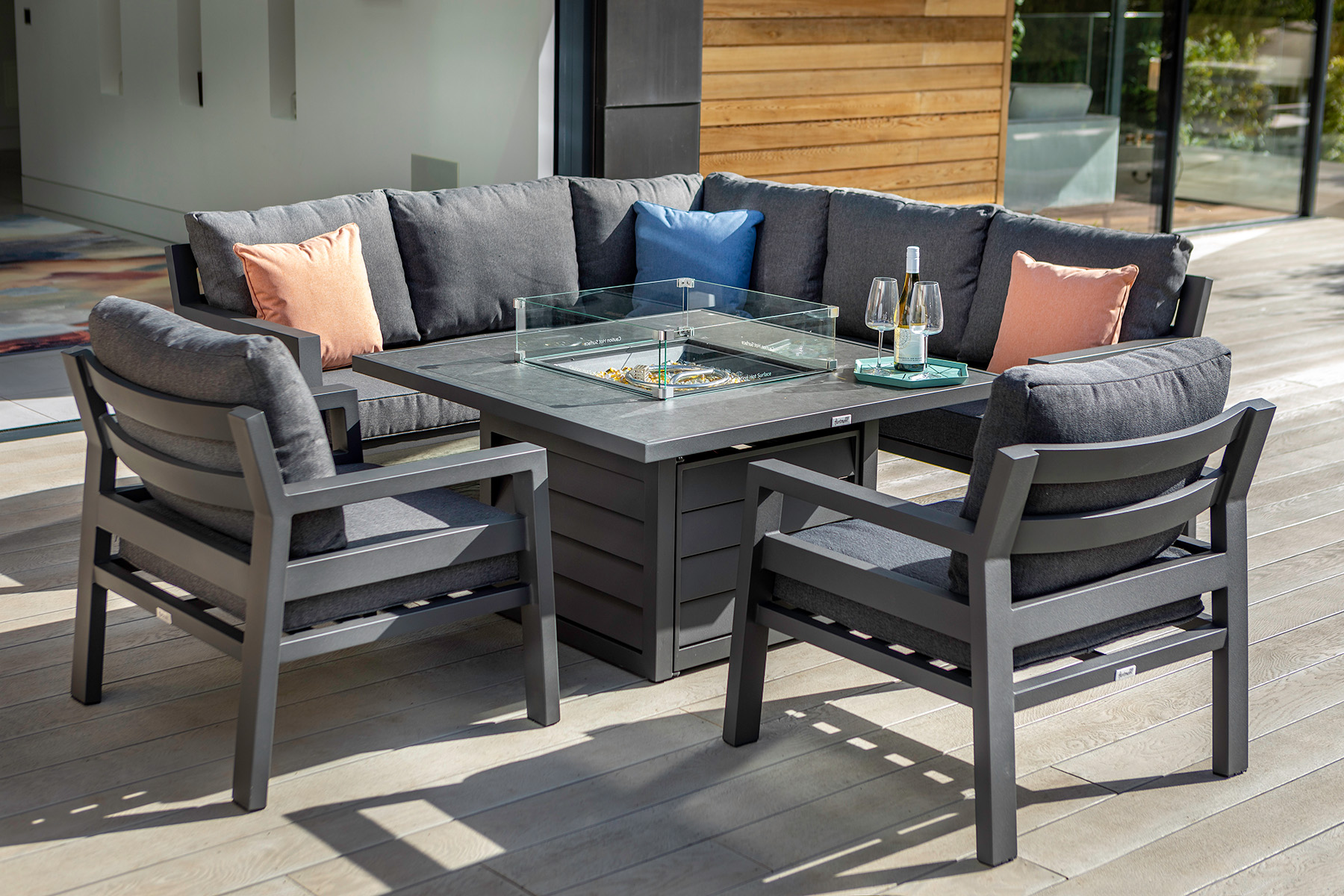 Somerton Square Casual Dining Set with Gas Fire Pit Table Shop Shop Garden Furniture